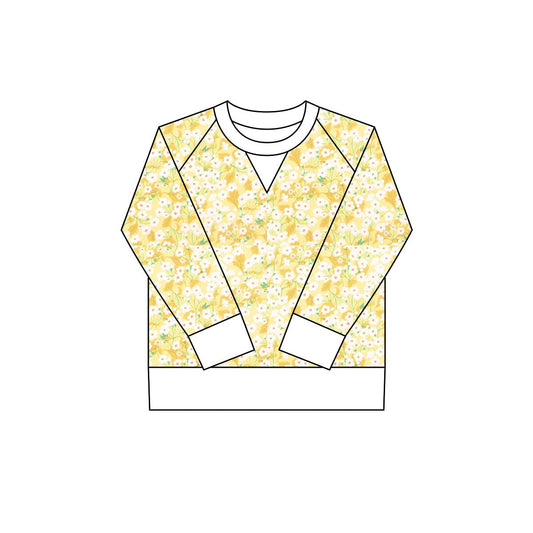 ( Moq 5 ) Preorder Girls Kids Long Sleeves Yellow Flower Yoga Active Shirt Tops