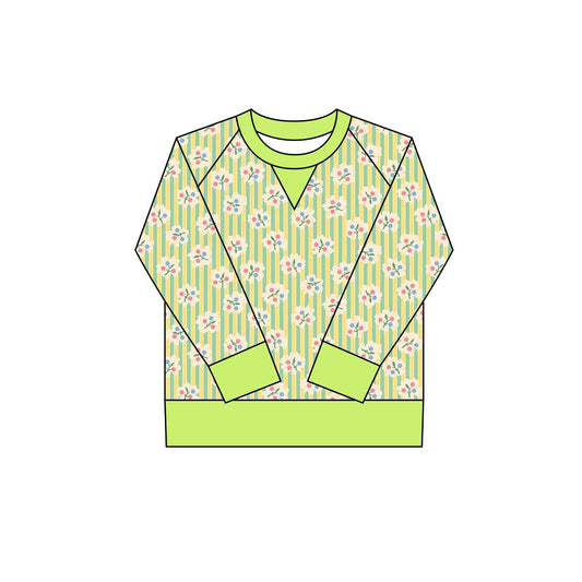 ( Moq 5 ) Preorder Girls Kids Long Sleeves Floral Stripes Yoga Active Shirt Tops