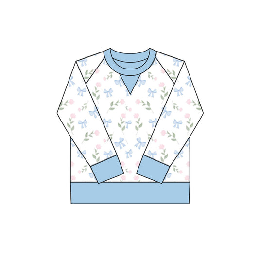 ( Moq 5 ) Preorder Girls Kids Long Sleeves Bows Flower Blue Yoga Active Shirt Tops