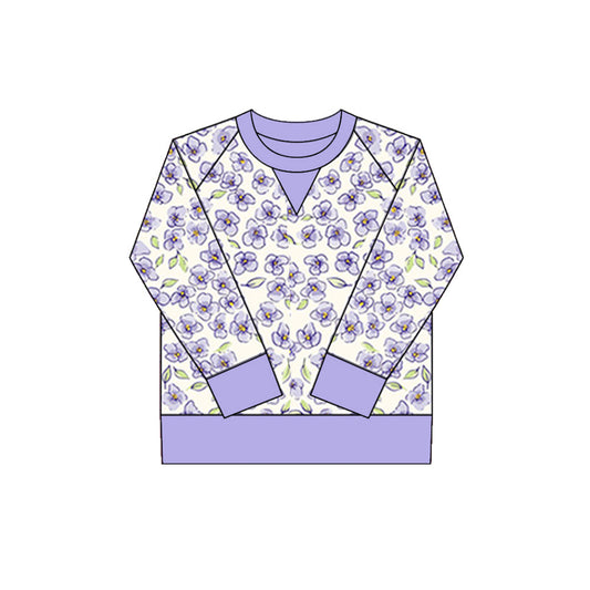 ( Moq 5 ) Preorder Girls Kids Long Sleeves Purple Flower Yoga Active Shirt Tops