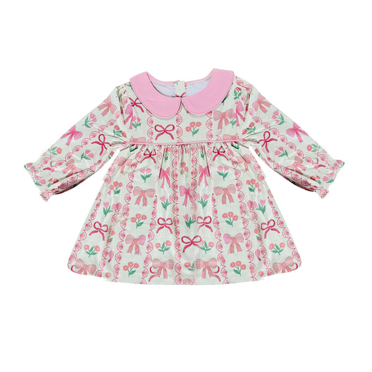 ( Moq 5 ) Preorder Girls Kids Long Sleeves Bows Flower Pink Tunic Tops