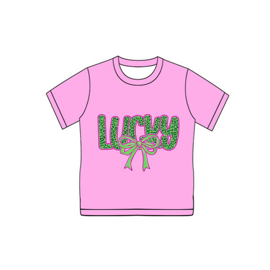 ( Moq 5 ) Preorder Adult Women Short Sleeves Bow Clovers St Patrick Pink Shirt Tops