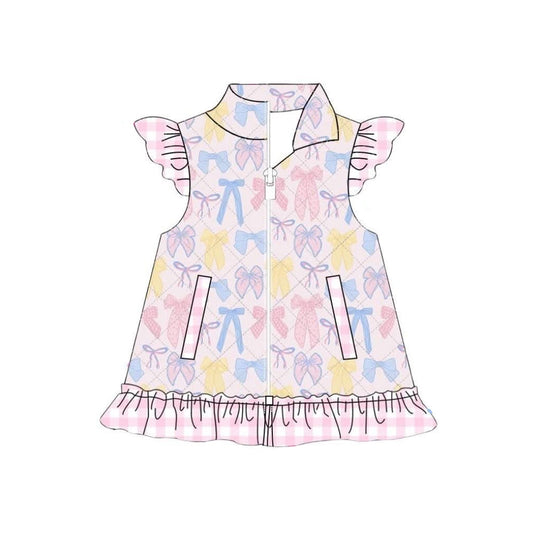 ( Moq 5 ) Preorder Girls Kids Short Sleeves Bows Pockets Zipper Tops