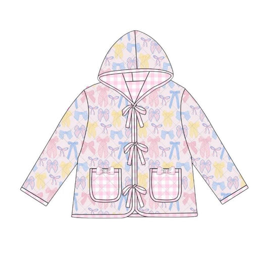 ( Moq 5 ) Preorder Girls Kids Long Sleeves Bows Hoodie Pockets Cardigan Tops