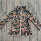 Baby Girls Kids Long Sleeves Brown Camo Zipper Ruffle Cardigan Shirt Tops RTS