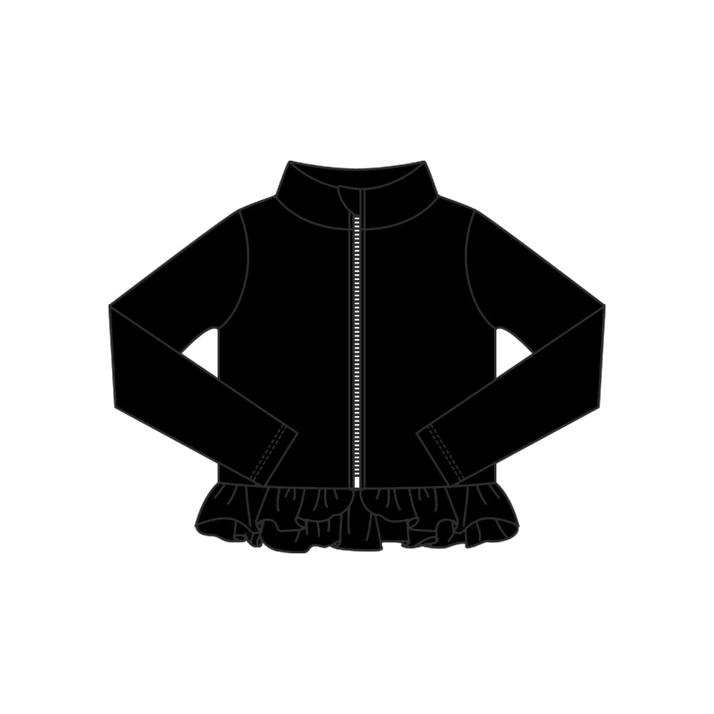 ( Moq 5 ) Preorder Baby Girls Kids Black Long Sleeves Zipper Yoga Active Cardigan Tops