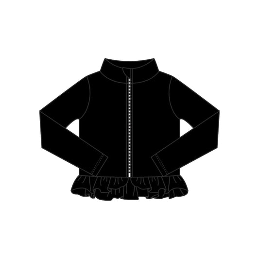 ( Moq 5 ) Preorder Baby Girls Kids Black Long Sleeves Zipper Yoga Active Cardigan Tops