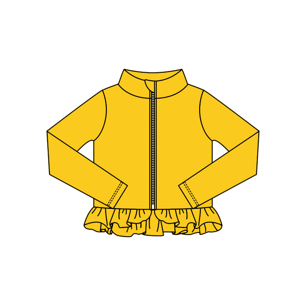 ( Moq 5 ) Preorder Baby Kids Girls Yellow Long Sleeves Zipper Yoga Active Ruffles Cardigan Tops