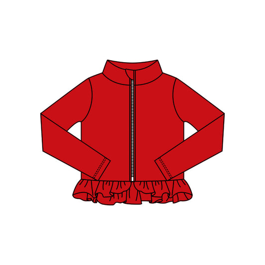 ( Moq 5 ) Preorder Baby Kids Girls Red Long Sleeves Zipper Yoga Active Ruffles Cardigan Tops