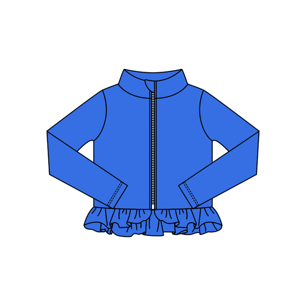 ( Moq 5 ) Preorder Baby Kids Girls Blue Long Sleeves Zipper Yoga Active Ruffles Cardigan Tops