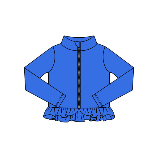 ( Moq 5 ) Preorder Baby Kids Girls Blue Long Sleeves Zipper Yoga Active Ruffles Cardigan Tops
