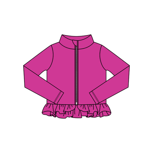 ( Moq 5 ) Preorder Baby Kids Girls Purple Long Sleeves Zipper Yoga Active Ruffles Cardigan Tops