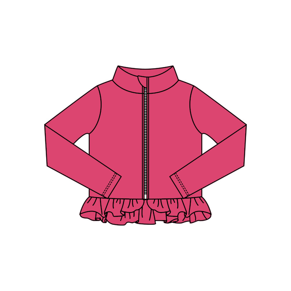 ( Moq 5 ) Preorder Baby Kids Girls Pink Long Sleeves Zipper Yoga Active Ruffles Cardigan Tops