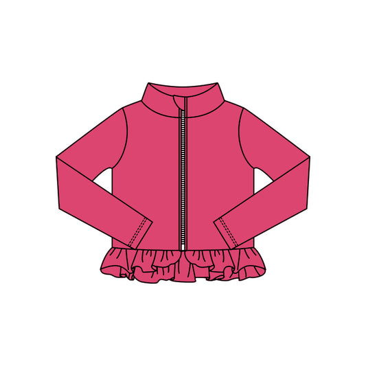 ( Moq 5 ) Preorder Baby Kids Girls Pink Long Sleeves Zipper Yoga Active Ruffles Cardigan Tops