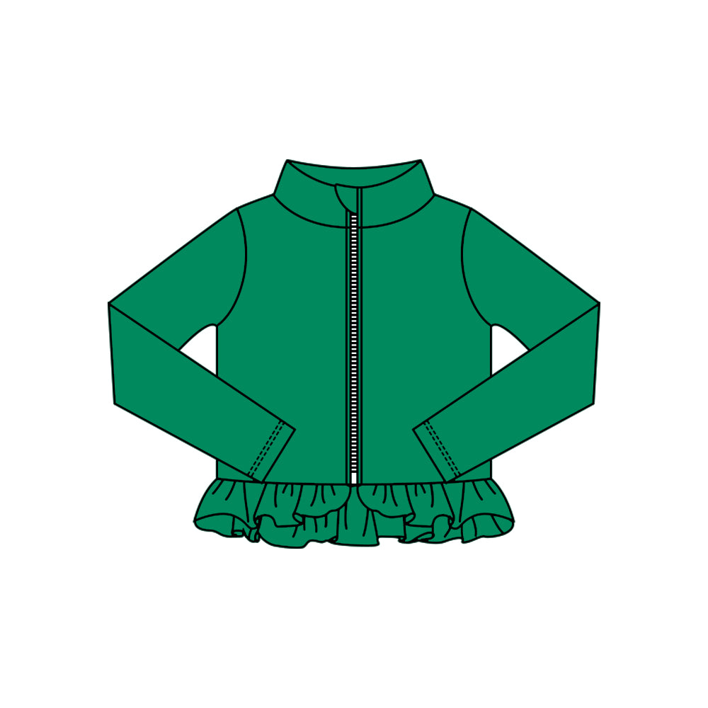 ( Moq 5 ) Preorder Baby Kids Girls Green Long Sleeves Zipper Yoga Active Ruffles Cardigan Tops