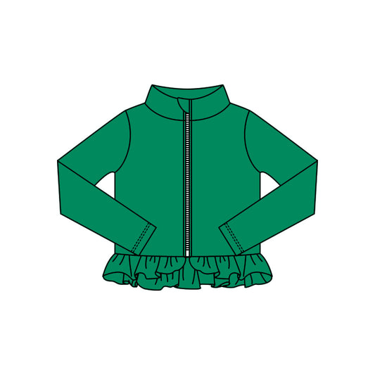 ( Moq 5 ) Preorder Baby Kids Girls Green Long Sleeves Zipper Yoga Active Ruffles Cardigan Tops