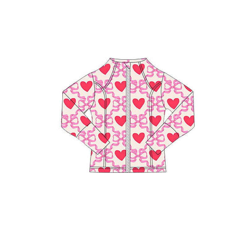 ( Moq 5 ) Preorder Baby Girls Bows Red Hearts Checked Zipper Valentine Yoga Tops