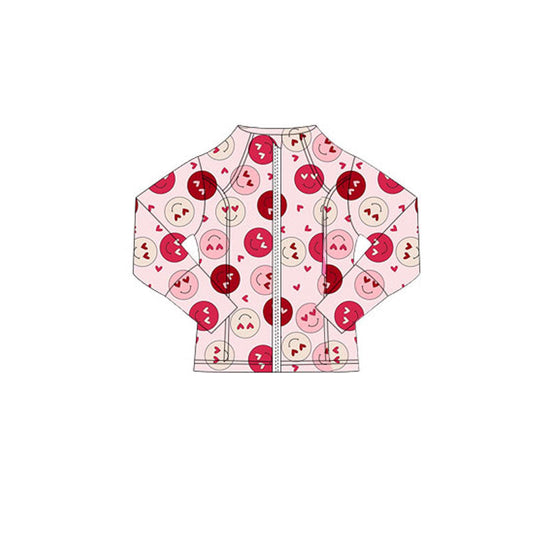 ( Moq 5 ) Preorder Baby Girls Long Sleeves Valentine Hearts Smile Zipper Cardigan Tops