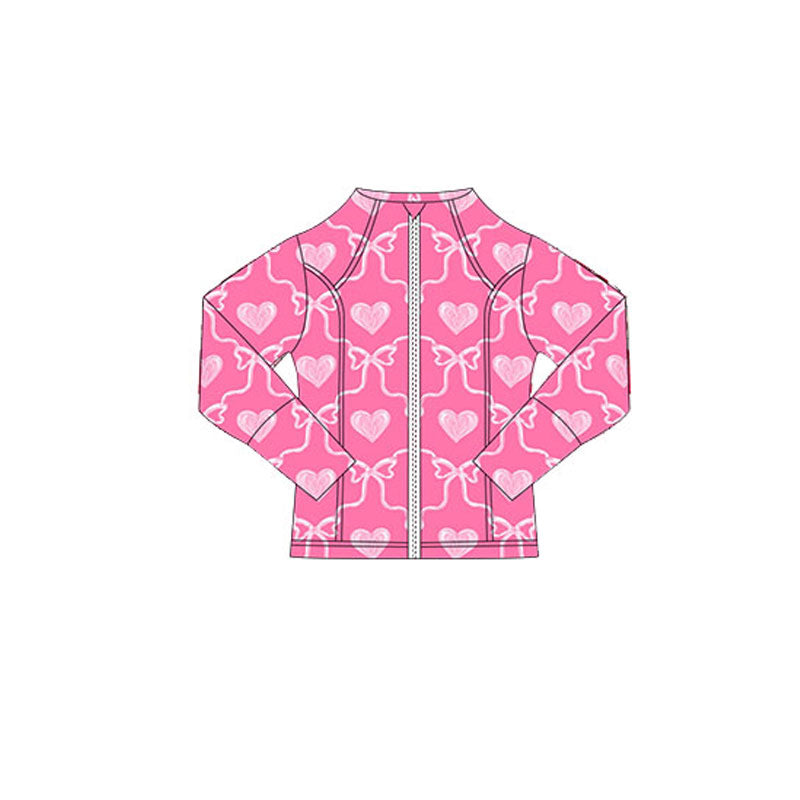 ( Moq 5 ) Preorder Baby Girls Long Sleeves Valentine Bows Hearts Zipper Cardigan Tops