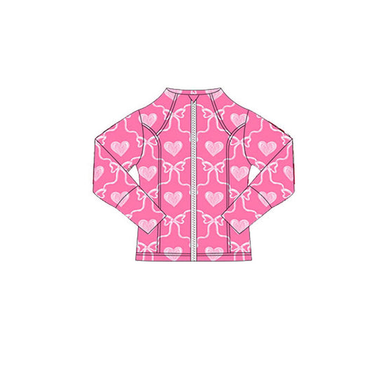 ( Moq 5 ) Preorder Baby Girls Long Sleeves Valentine Bows Hearts Zipper Cardigan Tops