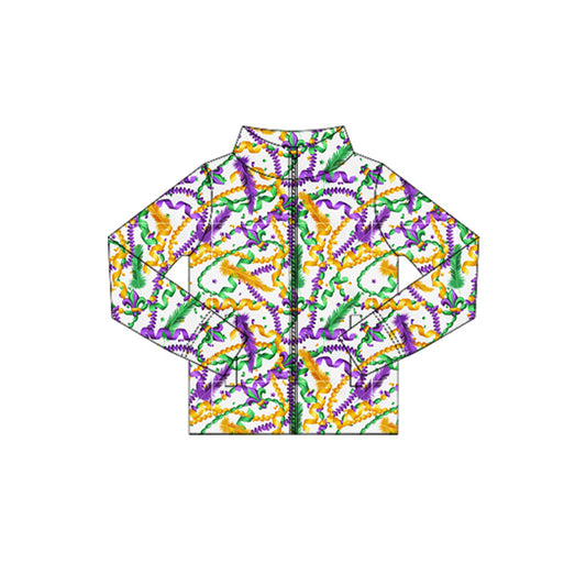 ( Moq 5 ) Preorder Baby Girls Long Sleeves Mardi Gras Zipper Pockets Yoga Active Tops