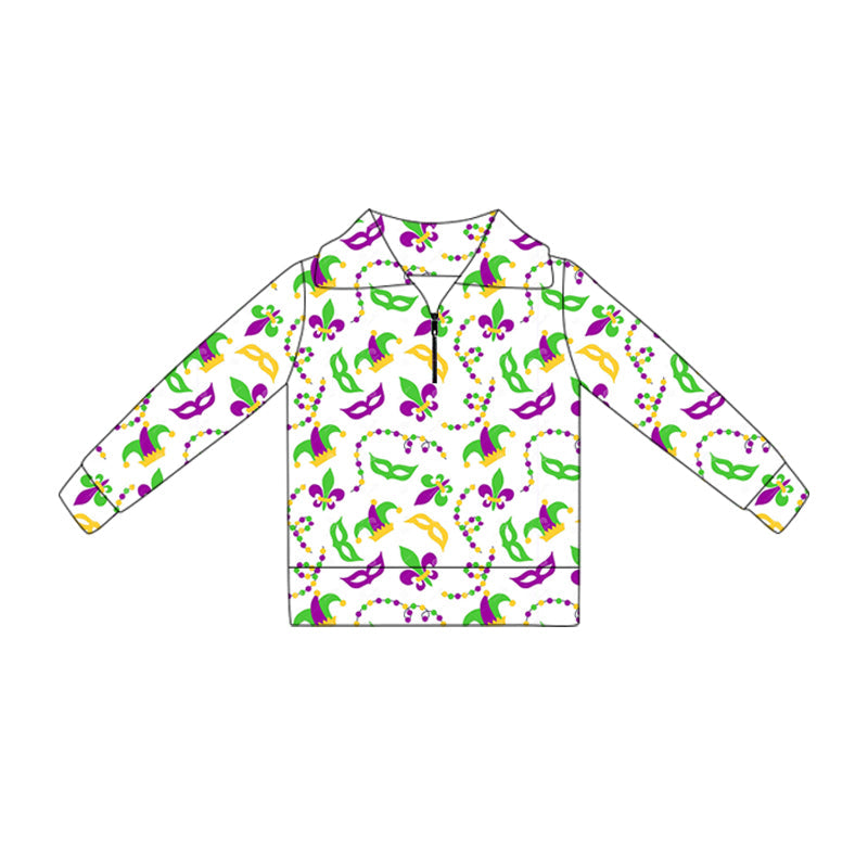 ( Moq 5 ) Preorder Baby Girls Long Sleeves Anchors Masks Zipper Pullover Tops