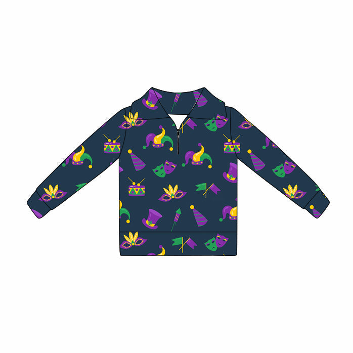 ( Moq 5 ) Preorder Baby Girls Long Sleeves Masks Anchors Zipper Pullover Tops