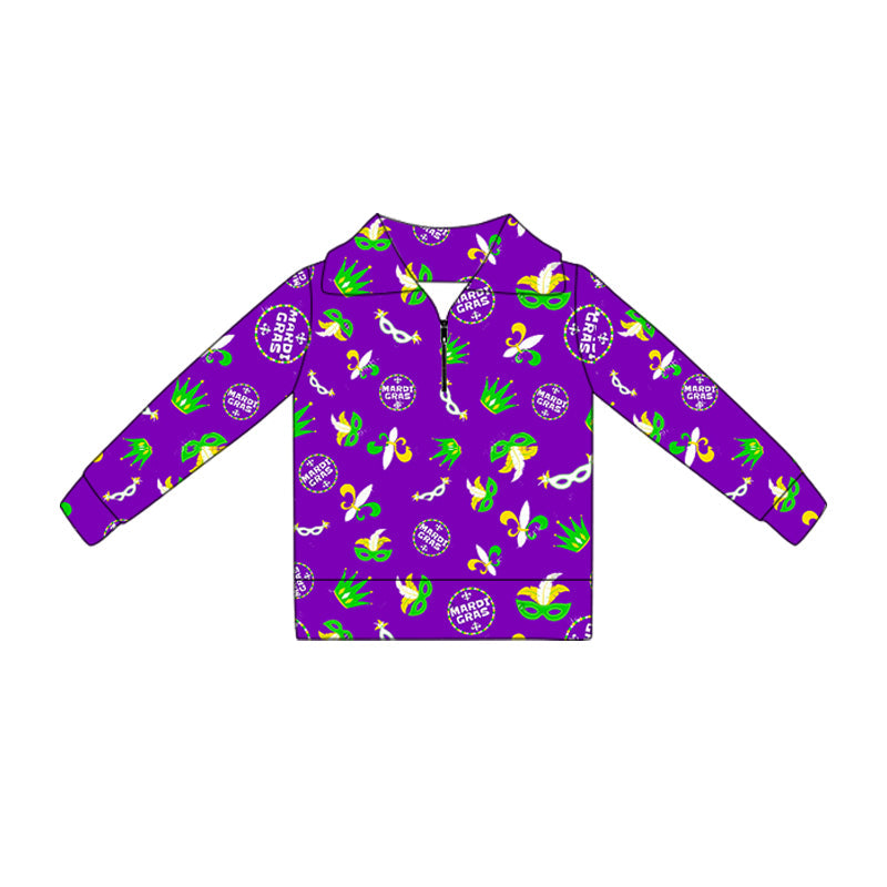 ( Moq 5 ) Preorder Baby Girls Long Sleeves Masks Anchors Zipper Purple Pullover Tops