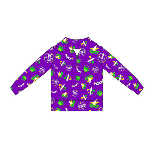 ( Moq 5 ) Preorder Baby Girls Long Sleeves Masks Anchors Zipper Purple Pullover Tops