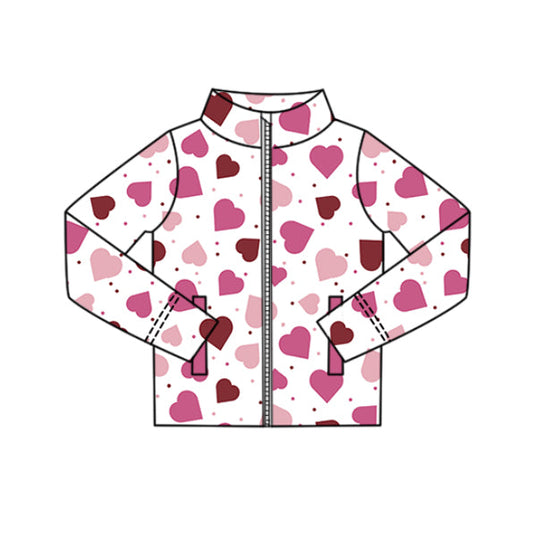 ( Moq 5 ) Preorder Baby Girls Hearts Dots Pockets Zipper Yoga Valentine Set Tops