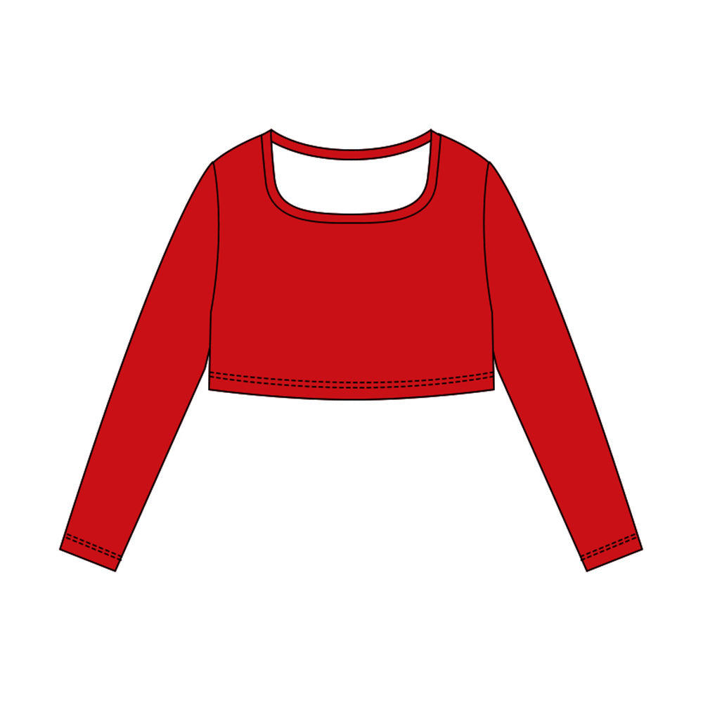 ( Moq 5 ) Preorder Baby Girls Red Long Sleeves Yoga Active Shirt Tops