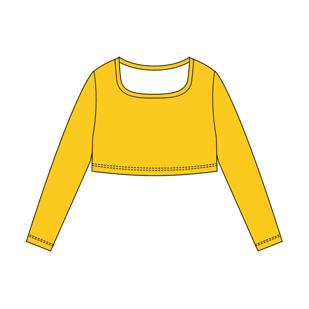 ( Moq 5 ) Preorder Baby Girls Yellow Long Sleeves Yoga Active Shirt Tops