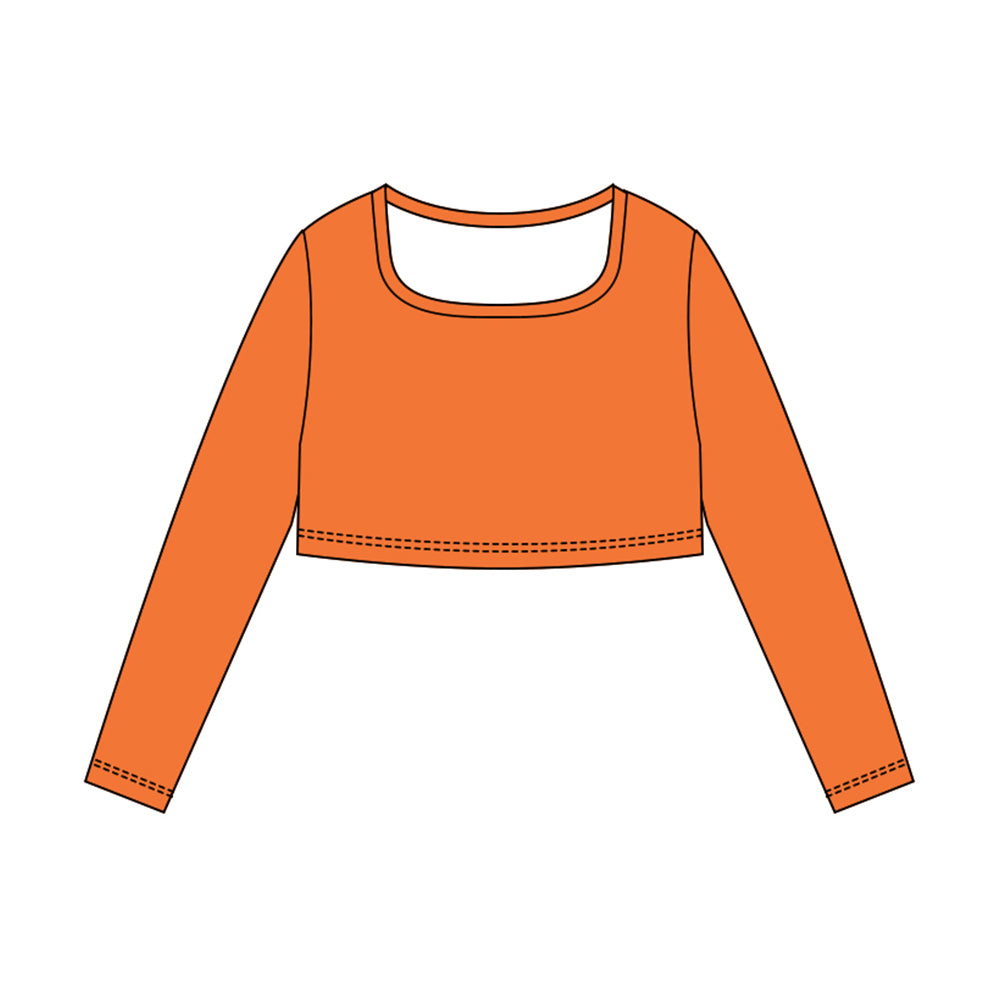 ( Moq 5 ) Preorder Baby Girls Long Sleeves Yoga Active Orange Shirt Tops
