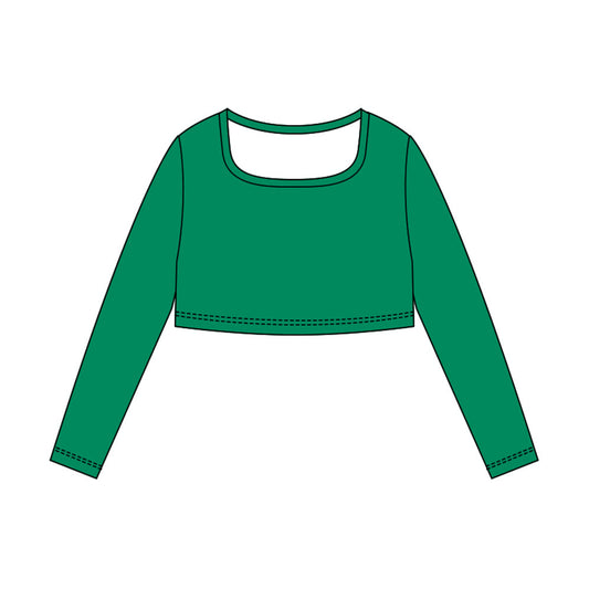 ( Moq 5 ) Preorder Baby Girls Long Sleeves Green Yoga Active Shirts Tops