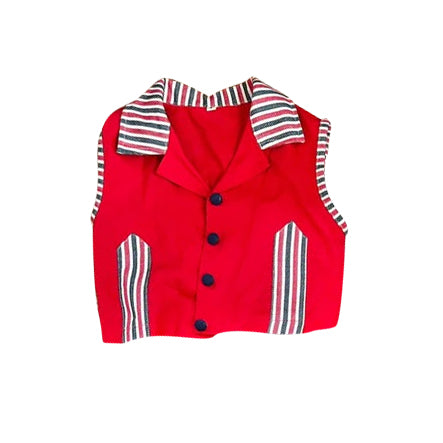 ( Moq 5 ) Preorder Baby Girls Stripes Pockets July 4th Buttons Red Tops