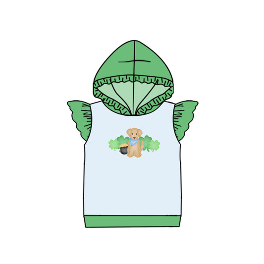 ( Moq 5 ) Preorder Baby Girls Short Sleeves Clovers Dog St Patrick Green Hoodie Pullover Tops