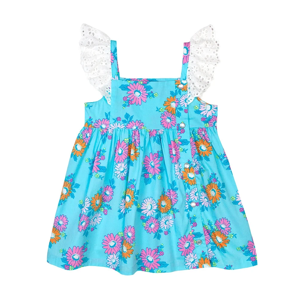 ( Moq 5 ) Preorder Baby Girls Lace Short Sleeves Flower Blue Tops