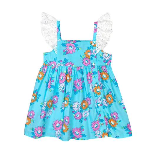 ( Moq 5 ) Preorder Baby Girls Lace Short Sleeves Flower Blue Tops