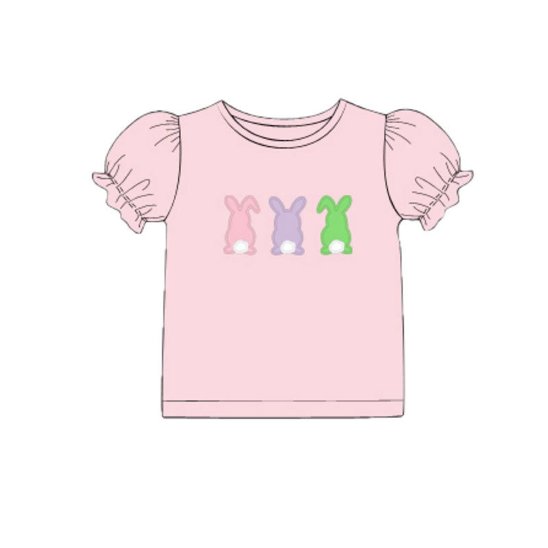 ( Moq 5 ) Preorder Baby Girls Pink Short Sleeves Rabbits Easter Shirts Tops