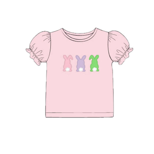 ( Moq 5 ) Preorder Baby Girls Pink Short Sleeves Rabbits Easter Shirts Tops
