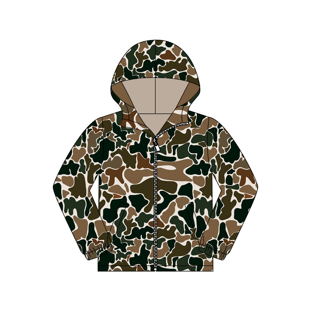 ( Moq 5 ) Preorder Adult Men Long Sleeves Brown Camo Pockets Zipper Hoodie Jacket Coat Tops