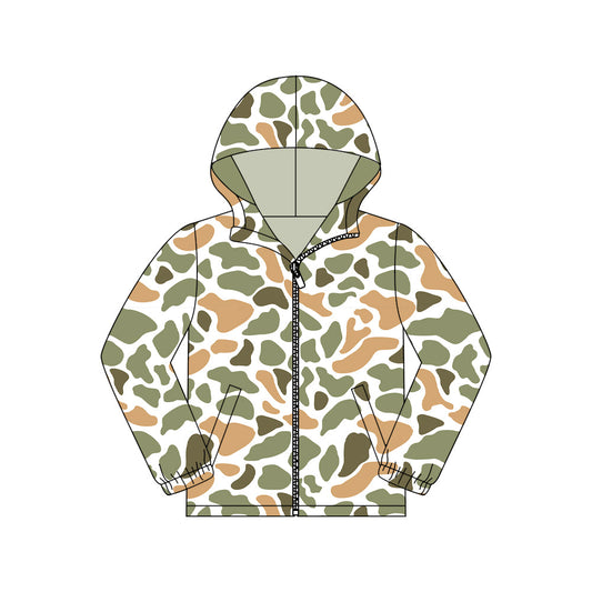 ( Moq 5 ) Preorder Adult Men Long Sleeves Green Yellow Camo Pockets Zipper Hoodie Jacket Coat Tops