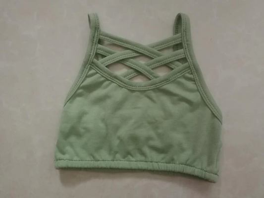 ( Moq 5 ) Preorder Baby Girls Kids Sleeveless Yoga Green Vest Tops
