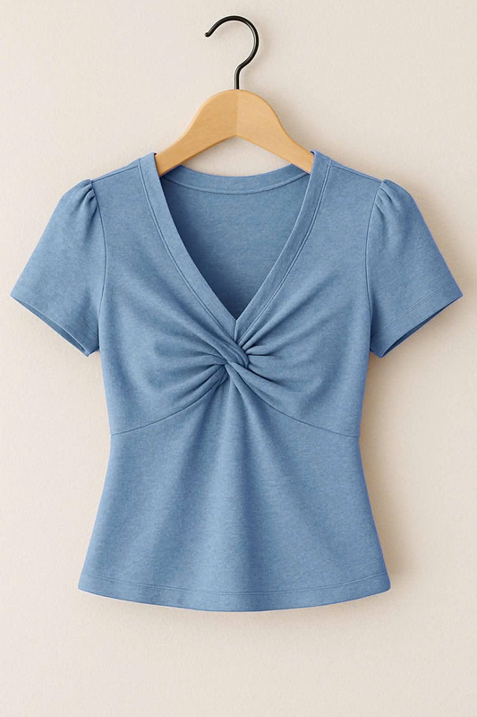 ( Moq 5 ) Preorder Baby Girls Blue Short Sleeves Yoga Shirt Tops