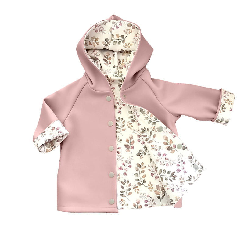 ( Moq 5 ) Preorder Baby Girls Pink Long Sleeves Floral Hoodie Buttons Coat Tops