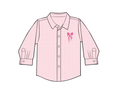( Moq 5 ) Preorder Baby Girls Kids Long Sleeves Bows Plaid Buttons Shirt Tops