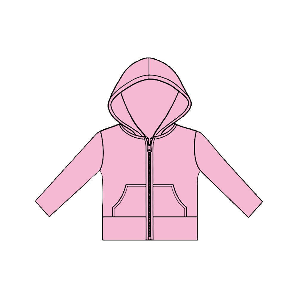 ( Moq 5 ) Preorder Baby Girls Long Sleeves Pockets Zipper Yoga Hoodie Pink Jacket Tops