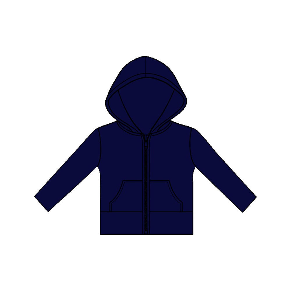 ( Moq 5 ) Preorder Baby Girls Long Sleeves Pockets Zipper Yoga Hoodie Navy Jacket Tops