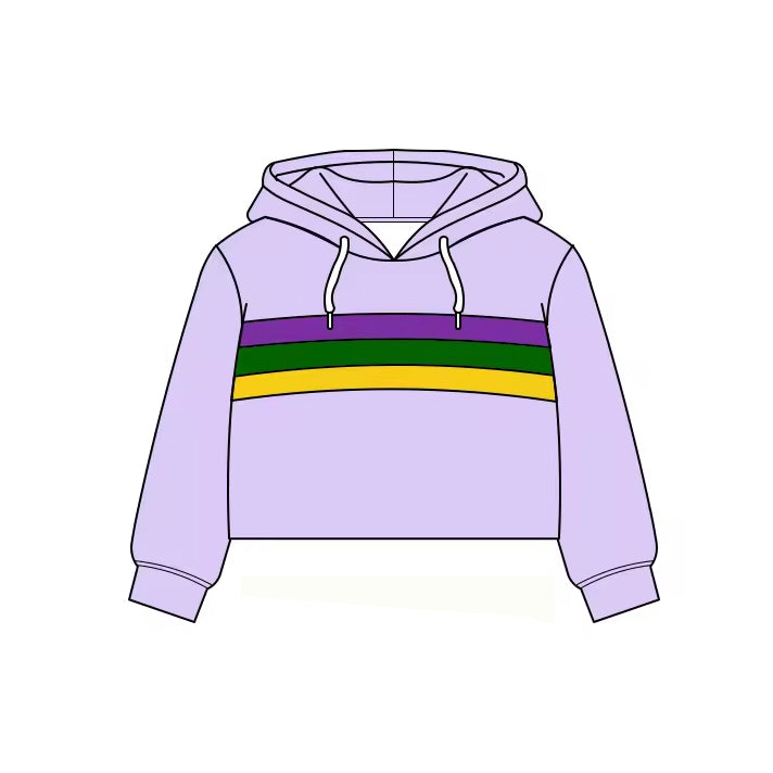 ( Moq 5 ) Preorder Baby Girls Lavender Long Sleeves Yoga Hoodie Mardi Gras Pullover Tops
