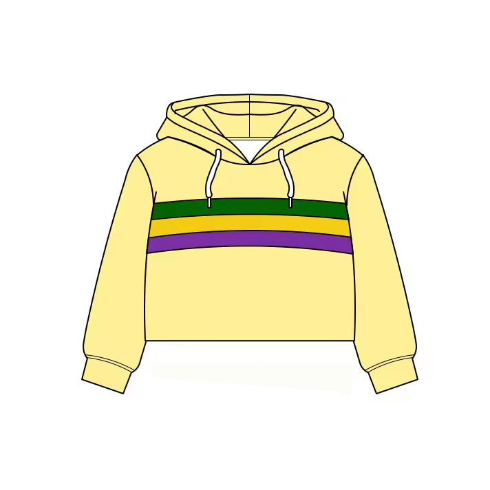 ( Moq 5 ) Preorder Baby Girls Yellow Long Sleeves Yoga Hoodie Mardi Gras Pullover Tops